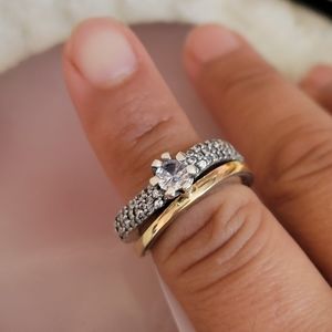 Sterling silver 925 anf yellow gold 10kt  ring set